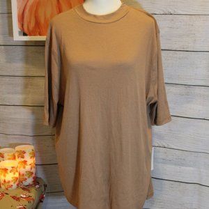 NWT A New Day, Mock Turtleneck, Tan, Ribbed, Short Sleeve